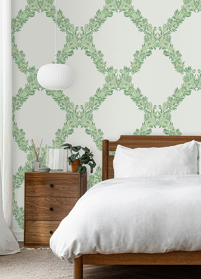 Jade Wreath Peel and Stick Wallpaper - Brewster Wallcovering