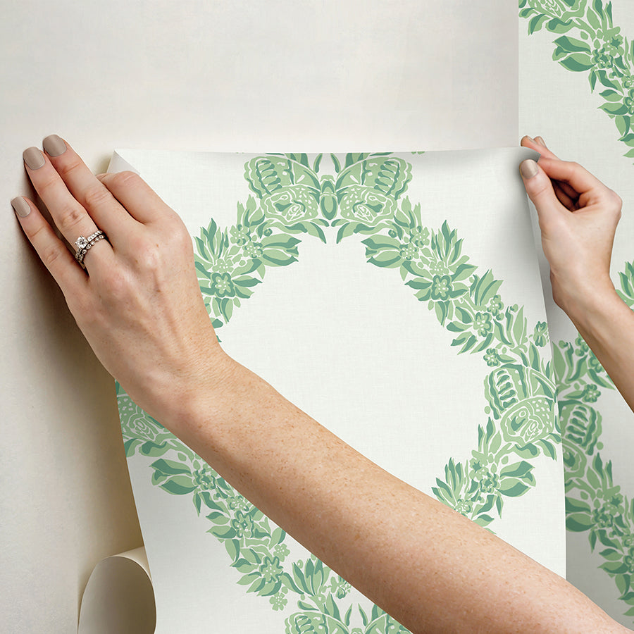 Jade Wreath Peel and Stick Wallpaper  | Brewster Wallcovering - The WorkRm