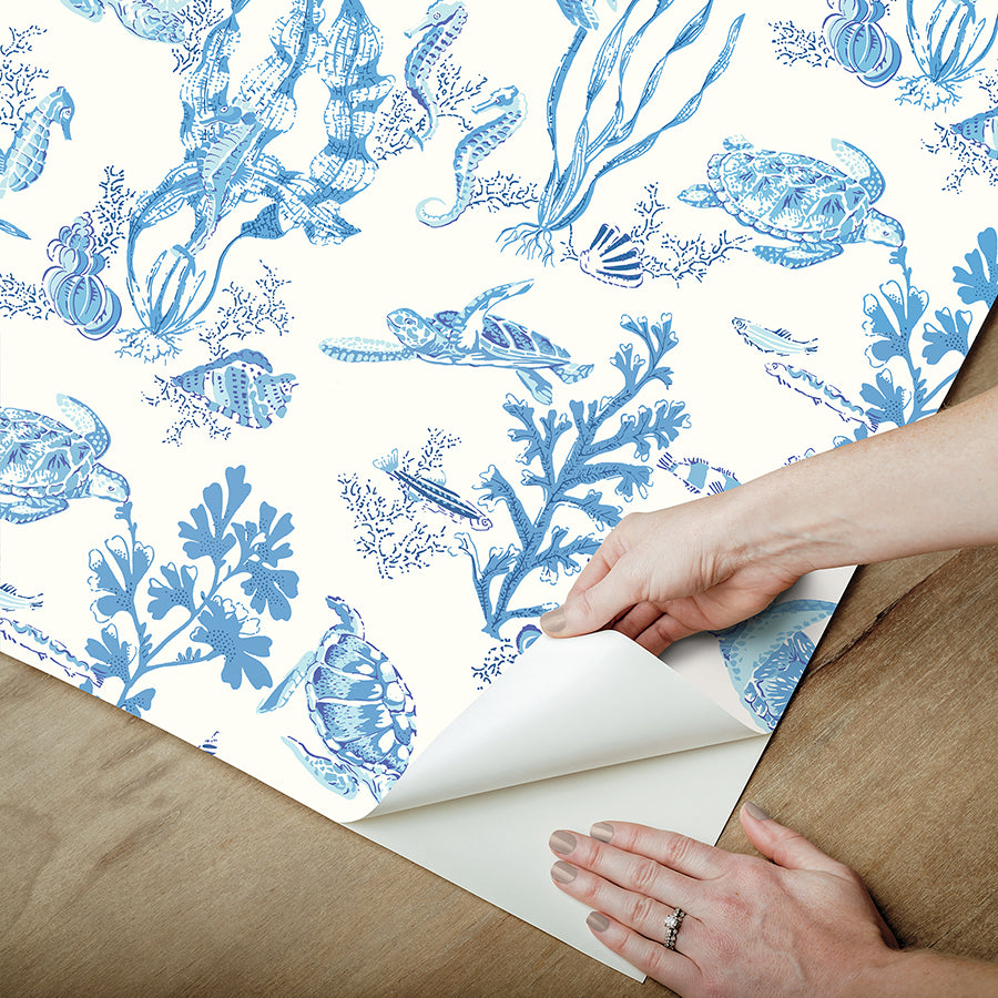 Azure Garparilla Peel and Stick Wallpaper - Brewster Wallcovering