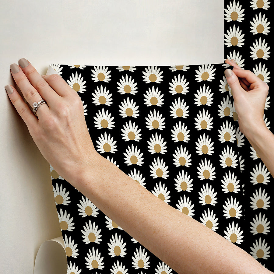Black Fleur Peel and Stick Wallpaper  | Brewster Wallcovering