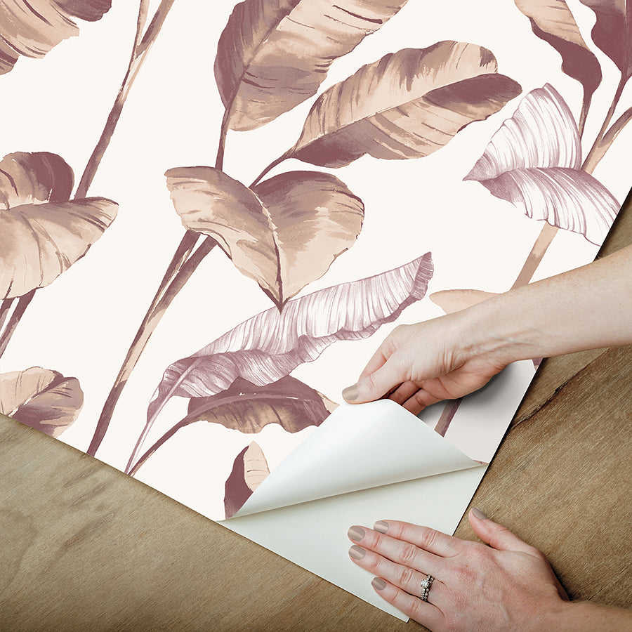 Mauve Banana Leaf Peel and Stick Wallpaper - Brewster Wallcovering