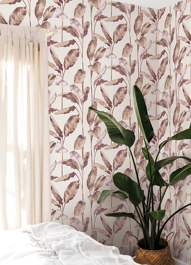 Mauve Banana Leaf Peel and Stick Wallpaper  | Brewster Wallcovering