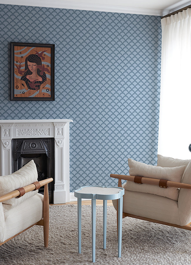 Blue Deco Wave Peel and Stick Wallpaper  | Brewster Wallcovering - The WorkRm