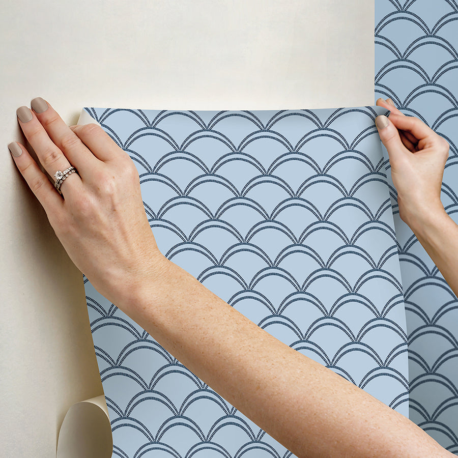 Blue Deco Wave Peel and Stick Wallpaper  | Brewster Wallcovering - The WorkRm