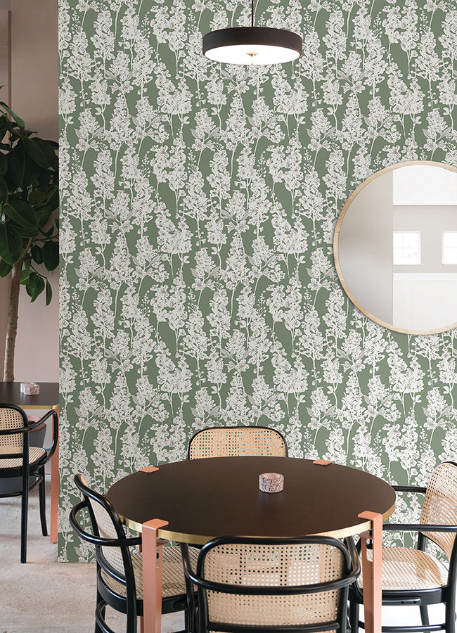 Sage Larkspur Peel and Stick Wallpaper - Brewster Wallcovering