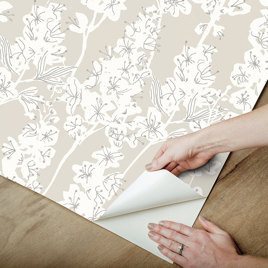 Taupe Larkspur Peel and Stick Wallpaper - Brewster Wallcovering