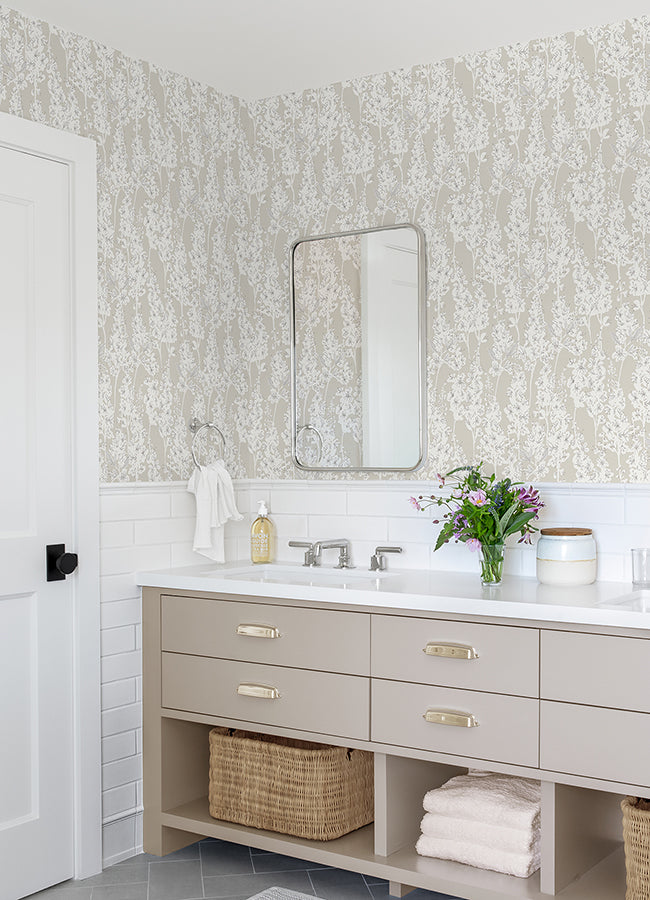 Taupe Larkspur Peel and Stick Wallpaper  | Brewster Wallcovering - The WorkRm