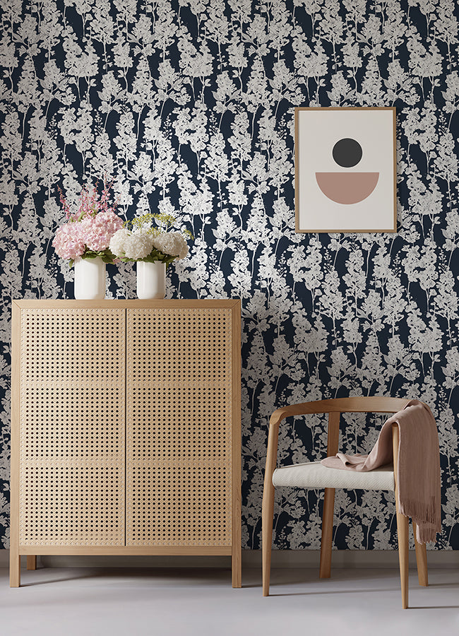 Navy Larkspur Peel and Stick Wallpaper - Brewster Wallcovering