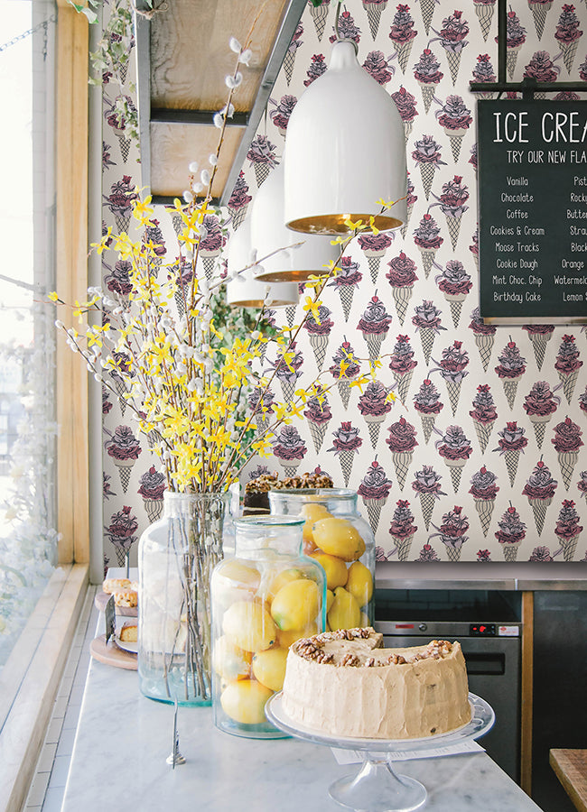 Pink Floral Ice Cream Peel and Stick Wallpaper  | Brewster Wallcovering - The WorkRm