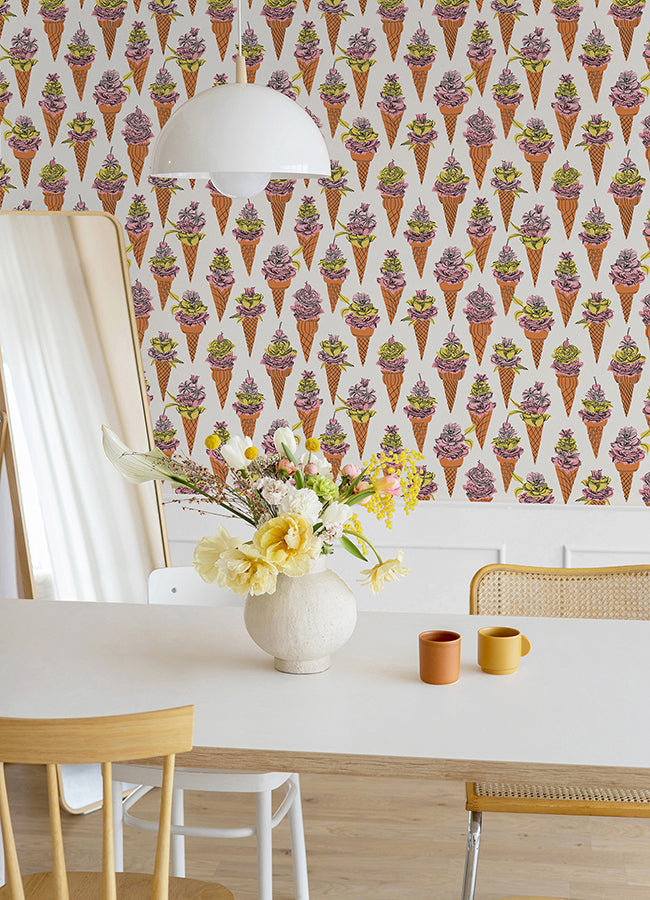 Orange Floral Ice Cream Peel and Stick Wallpaper - Brewster Wallcovering