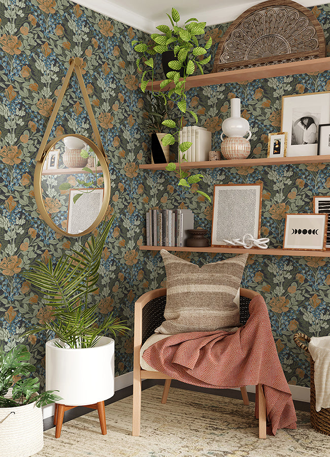 Dark Multi Moody June Blooms Peel and Stick Wallpaper  | Brewster Wallcovering - The WorkRm