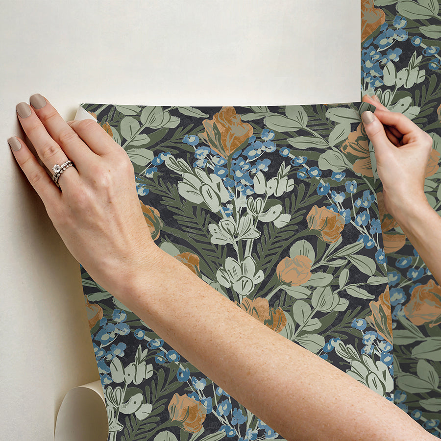 Dark Multi Moody June Blooms Peel and Stick Wallpaper  | Brewster Wallcovering - The WorkRm