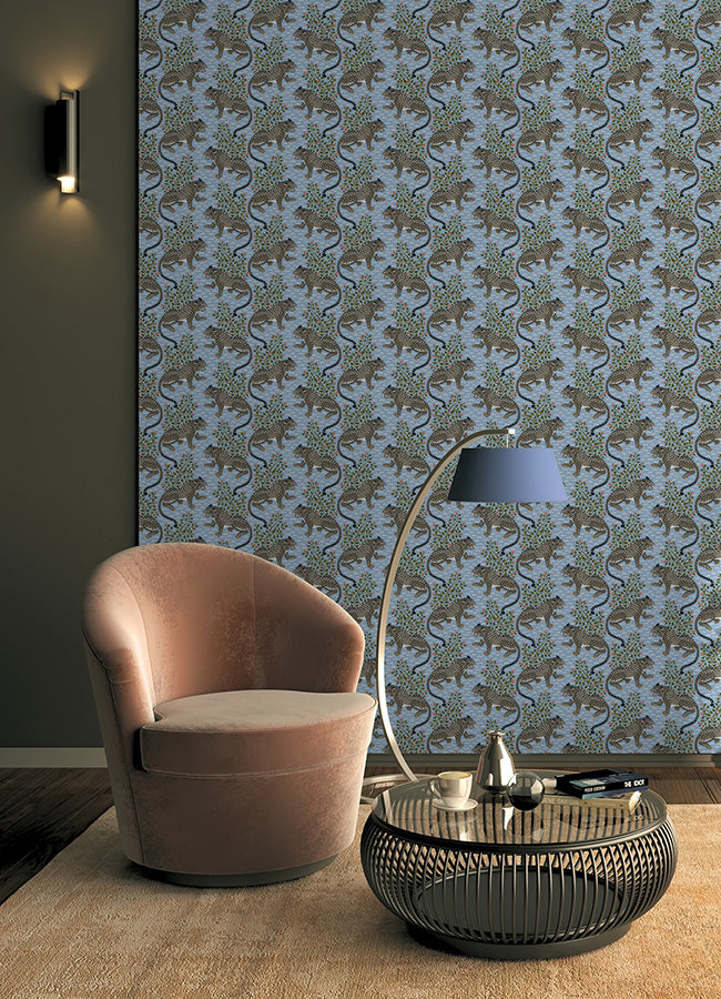 Light Blue Bagheera Peel and Stick Wallpaper - Brewster Wallcovering