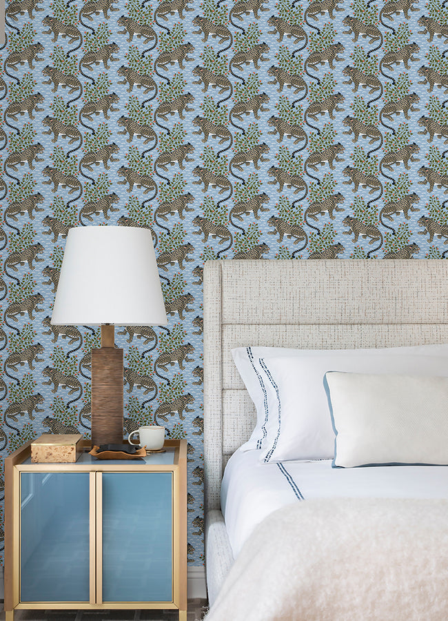 Light Blue Bagheera Peel and Stick Wallpaper - Brewster Wallcovering