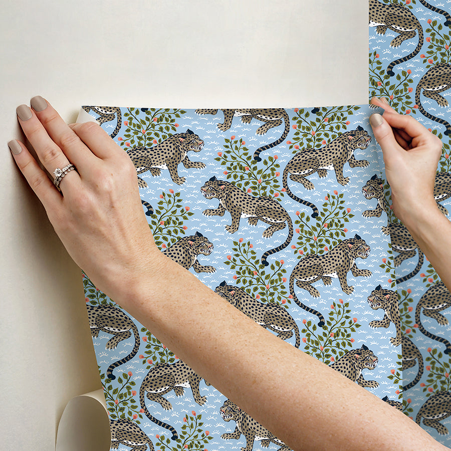 Light Blue Bagheera Peel and Stick Wallpaper  | Brewster Wallcovering - The WorkRm