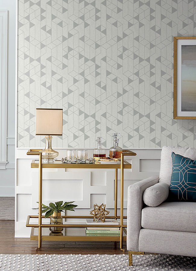 Fairbank Silver Linen Geometric Wallpaper by Scott Living - Brewster Wallcovering