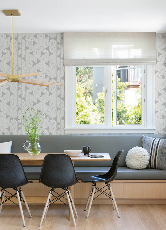 Fairbank Silver Linen Geometric Wallpaper by Scott Living - Brewster Wallcovering