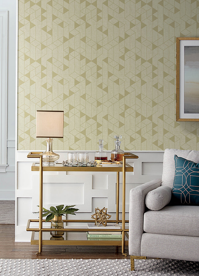 Fairbank Gold Linen Geometric Wallpaper by Scott Living - Brewster Wallcovering