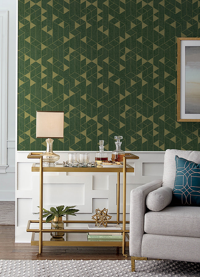 Fairbank Evergreen Linen Geometric Wallpaper by Scott Living - Brewster Wallcovering