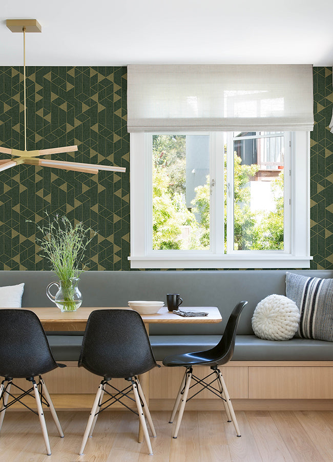 Fairbank Evergreen Linen Geometric Wallpaper by Scott Living - Brewster Wallcovering