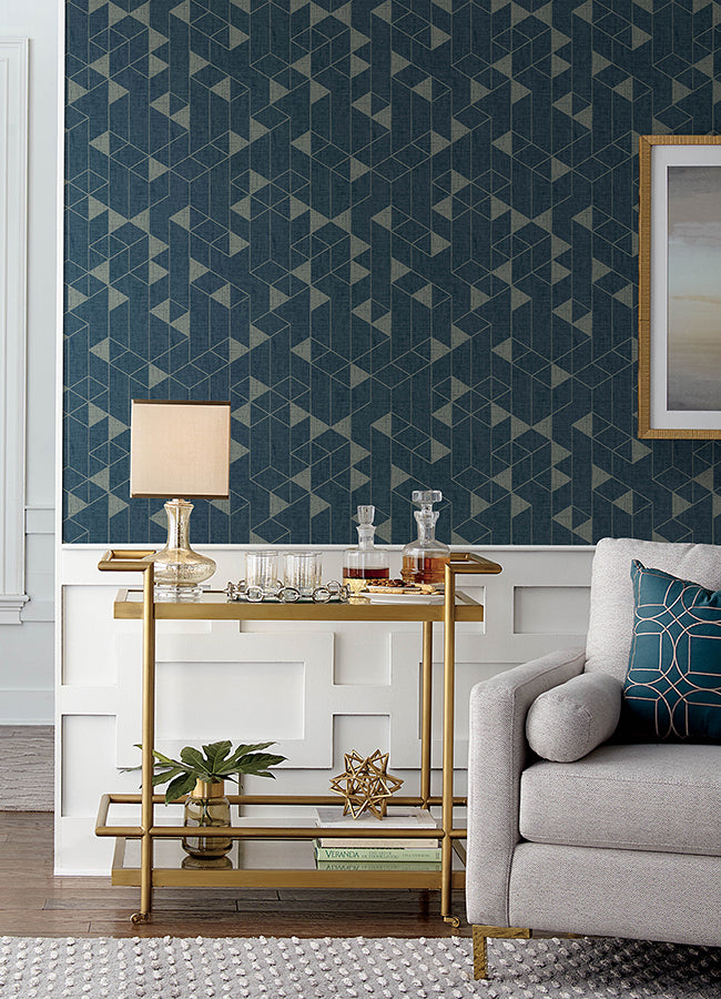 Fairbank Navy Linen Geometric Wallpaper by Scott Living - Brewster Wallcovering