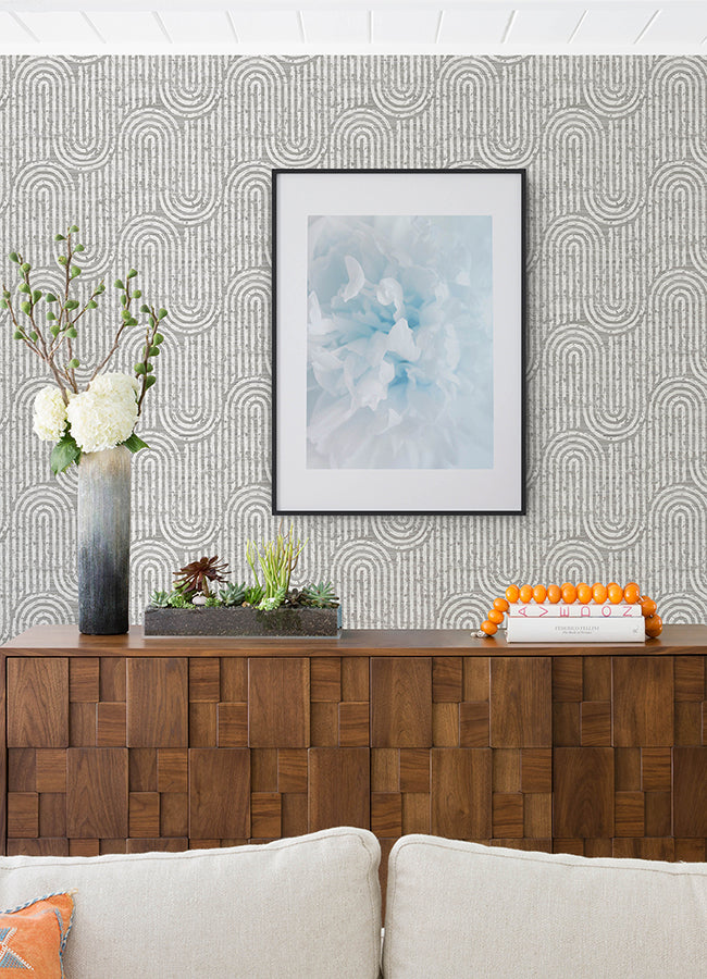 Trippet Grey Zen Waves Wallpaper by Scott Living - Brewster Wallcovering