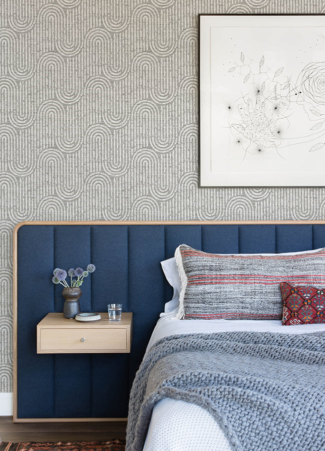 Trippet Grey Zen Waves Wallpaper by Scott Living - Brewster Wallcovering