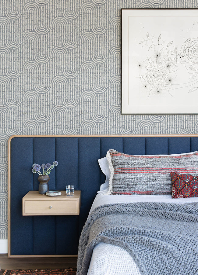 Trippet Blue Zen Waves Wallpaper by Scott Living - Brewster Wallcovering