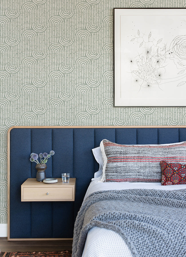 Trippet Sage Zen Waves Wallpaper by Scott Living  | Brewster Wallcovering - The WorkRm