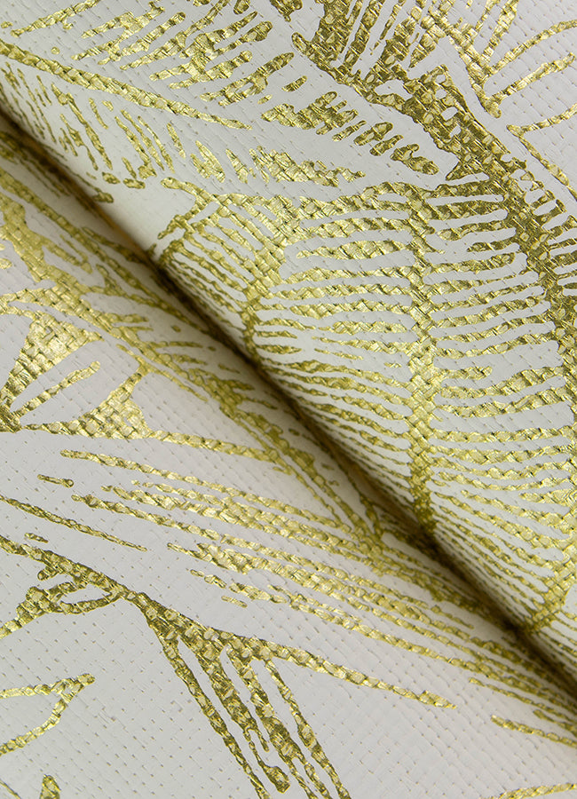 Brentwood Yellow Palm Leaves Wallpaper by Scott Living  | Brewster Wallcovering - The WorkRm