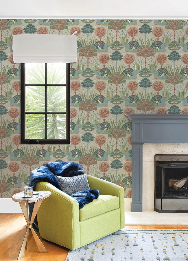 Mandeville Pastel Tropical Paradise Wallpaper by Scott Living  | Brewster Wallcovering - The WorkRm