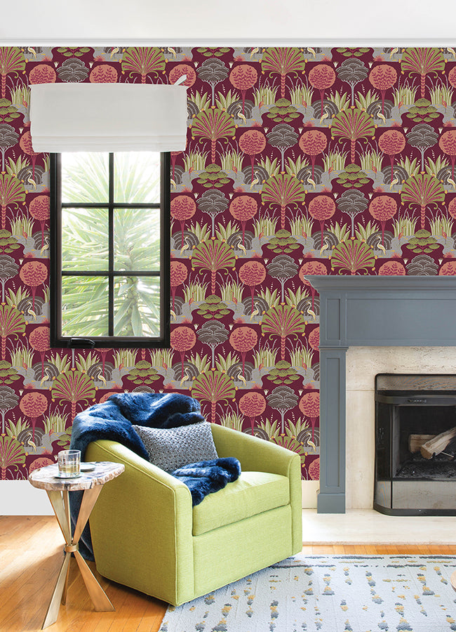 Mandeville Raspberry Tropical Paradise Wallpaper by Scott Living  | Brewster Wallcovering - The WorkRm