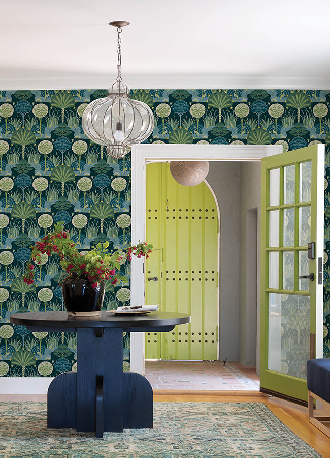 Mandeville Teal Tropical Paradise Wallpaper by Scott Living  | Brewster Wallcovering - The WorkRm