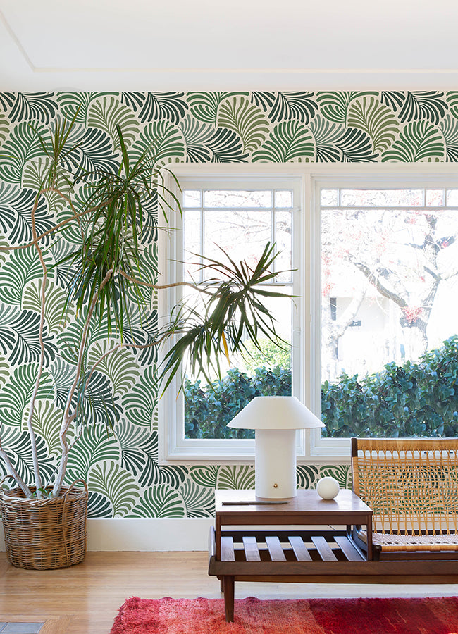 Trousdale Green Fanning Flora Wallpaper by Scott Living  | Brewster Wallcovering - The WorkRm