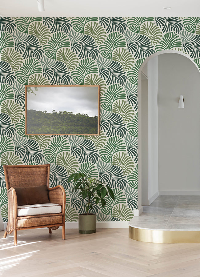 Trousdale Green Fanning Flora Wallpaper by Scott Living  | Brewster Wallcovering - The WorkRm