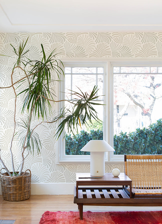 Trousdale Neutral Fanning Flora Wallpaper by Scott Living  | Brewster Wallcovering - The WorkRm