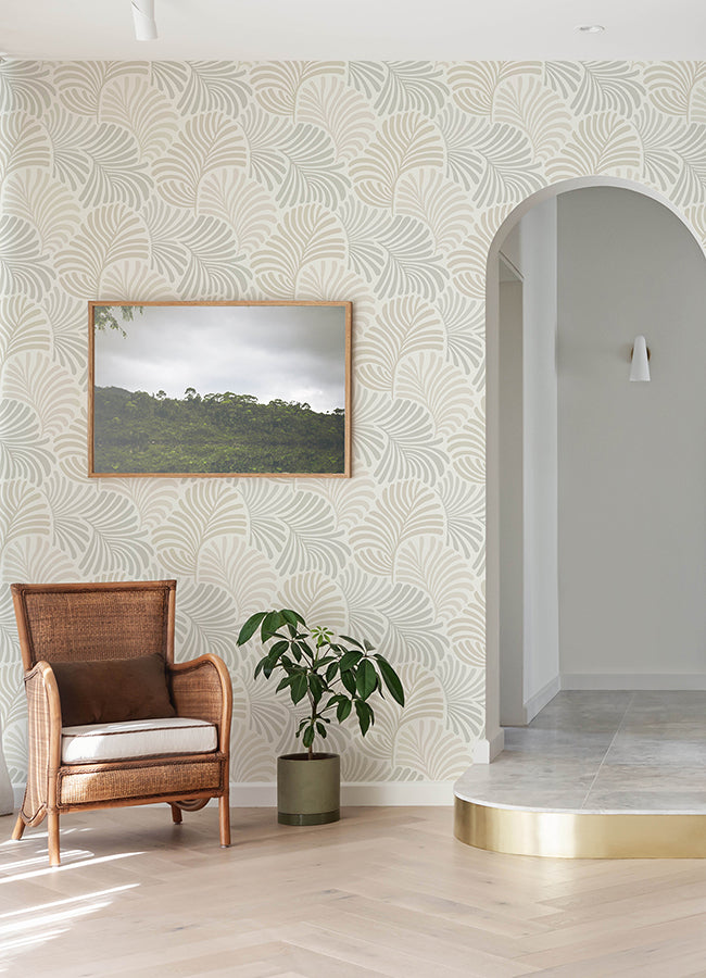 Trousdale Neutral Fanning Flora Wallpaper by Scott Living  | Brewster Wallcovering - The WorkRm