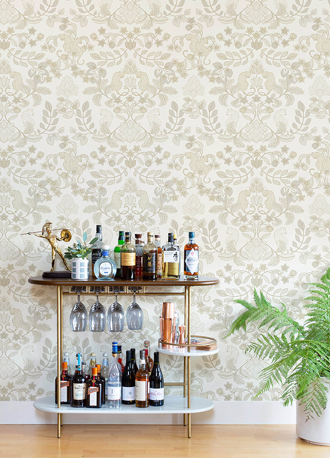 Getty Cream Jungle Damask Wallpaper by Scott Living  | Brewster Wallcovering - The WorkRm