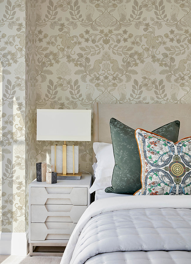 Getty Cream Jungle Damask Wallpaper by Scott Living  | Brewster Wallcovering - The WorkRm