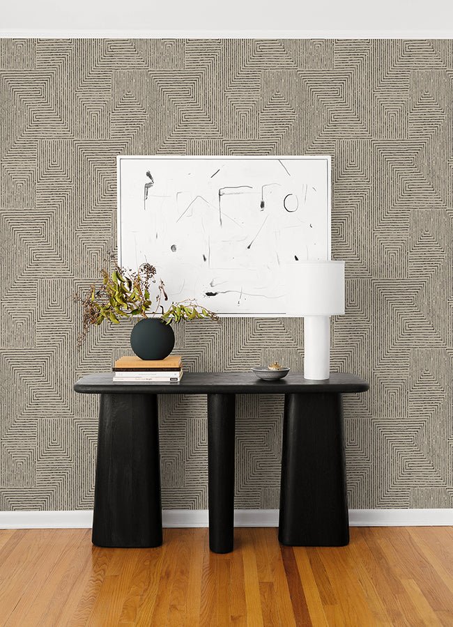 Mortenson Taupe Geometric Wallpaper by Scott Living  | Brewster Wallcovering - The WorkRm