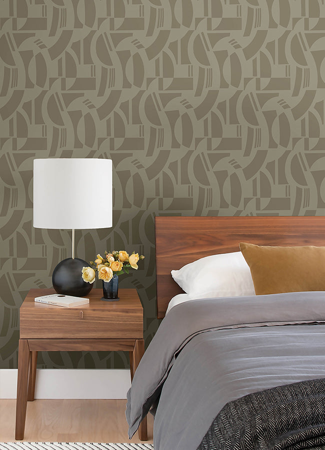 Carter Light Brown Geometric Flock Wallpaper by Scott Living - Brewster Wallcovering