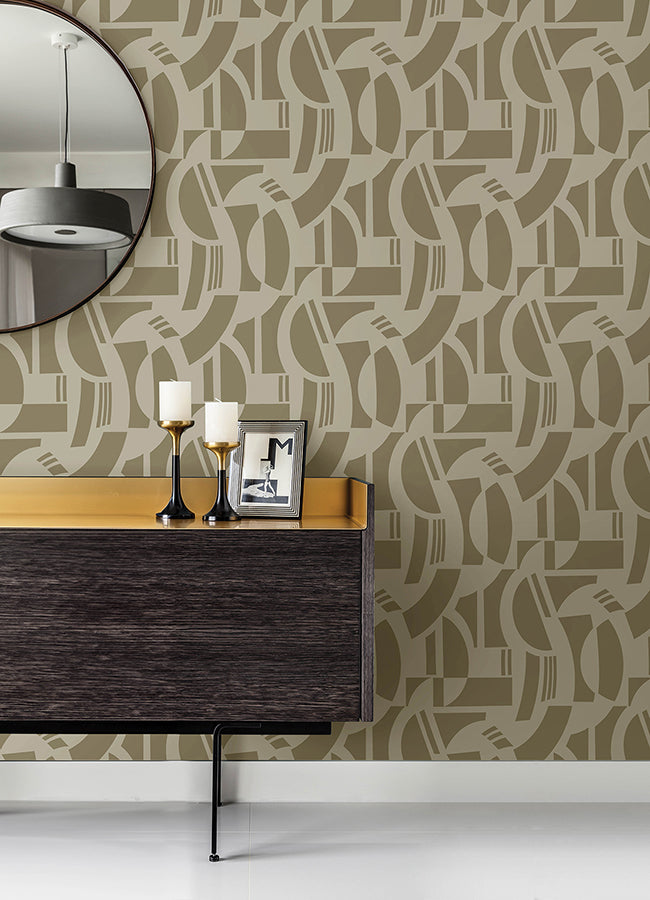 Carter Light Brown Geometric Flock Wallpaper by Scott Living - Brewster Wallcovering