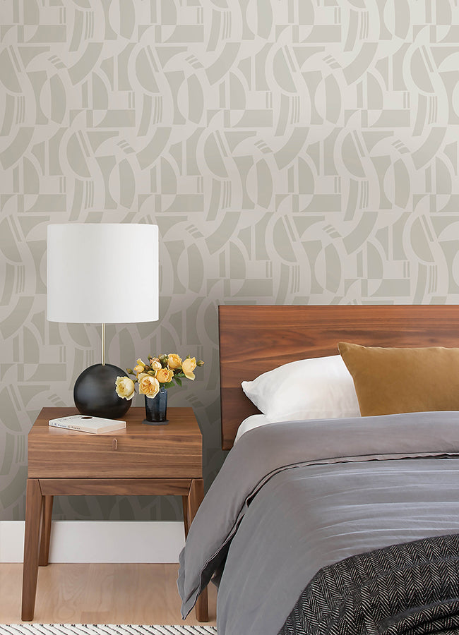 Carter Cream Geometric Flock Wallpaper by Scott Living  | Brewster Wallcovering - The WorkRm