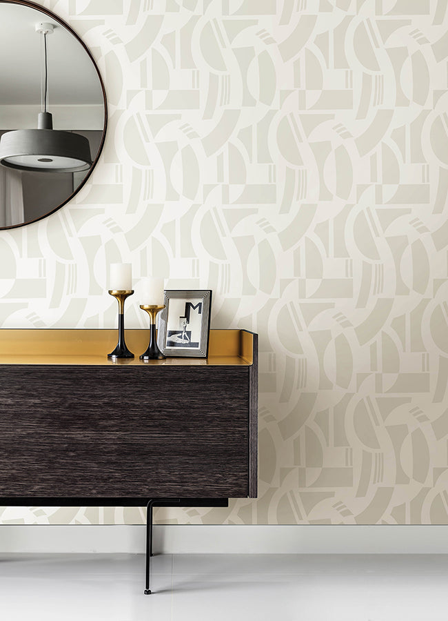 Carter Cream Geometric Flock Wallpaper by Scott Living  | Brewster Wallcovering - The WorkRm