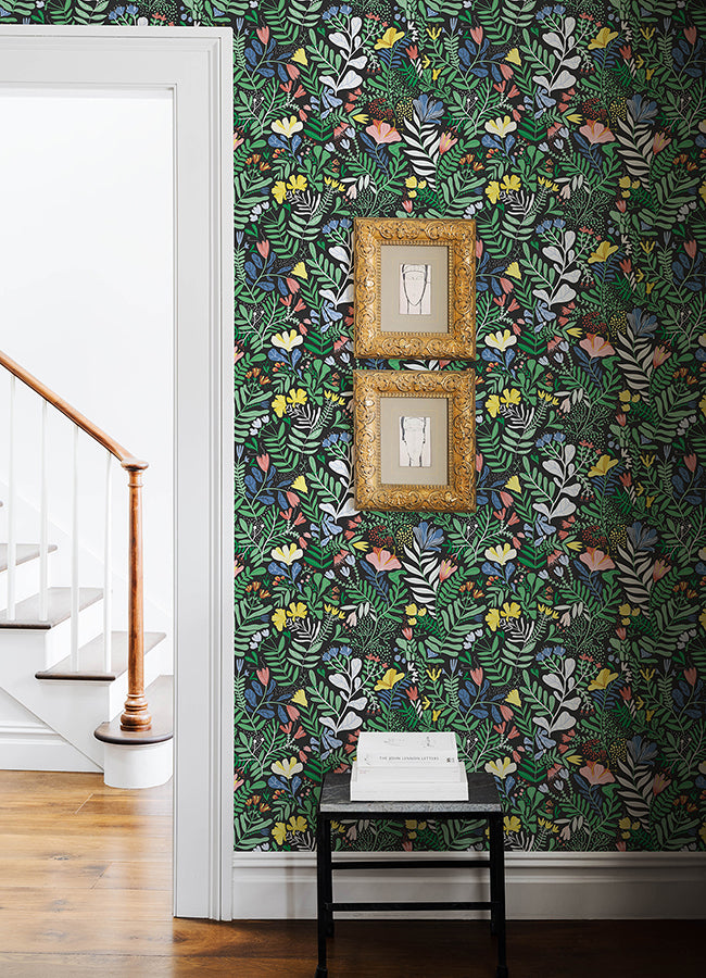 Brittsommar Black Woodland Floral Wallpaper  | Brewster Wallcovering - The WorkRm