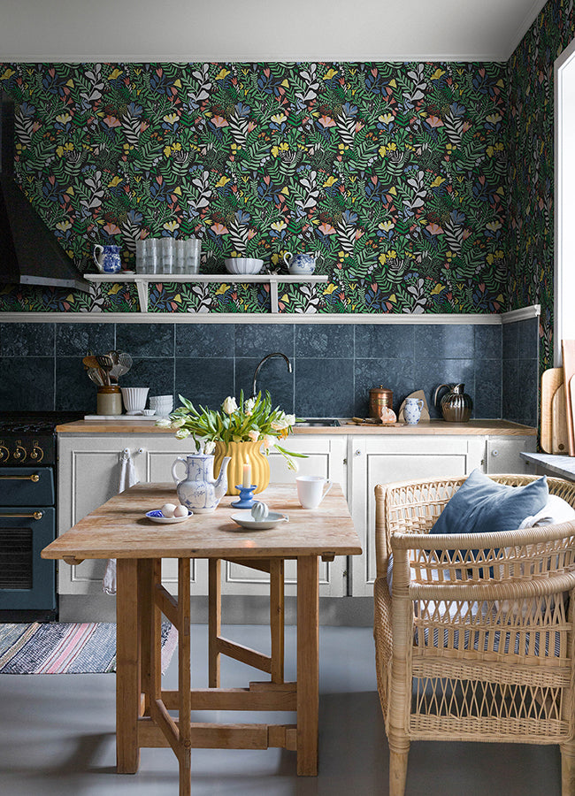 Brittsommar Black Woodland Floral Wallpaper  | Brewster Wallcovering - The WorkRm