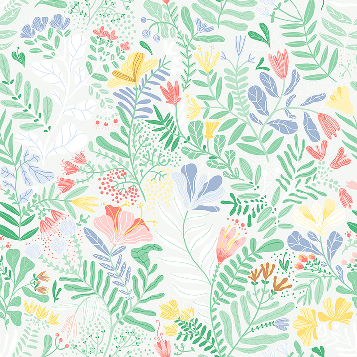 Picture of Brittsommar Light Green Woodland Floral Wallpaper