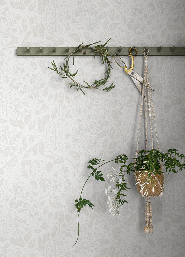 Turi Light Grey Twining Vines Wallpaper  | Brewster Wallcovering - The WorkRm