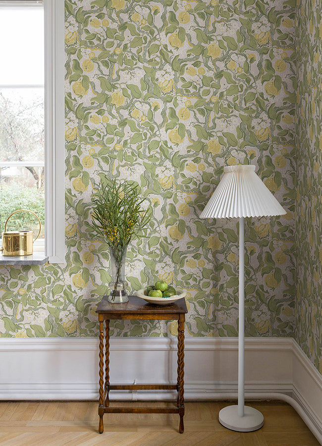 Kort Yellow Fruit and Floral Wallpaper - Brewster Wallcovering