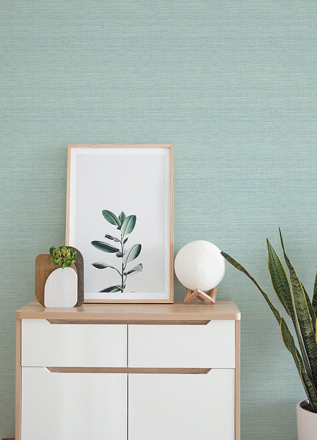 Agave Aqua Faux Grasscloth Wallpaper - Brewster Wallcovering